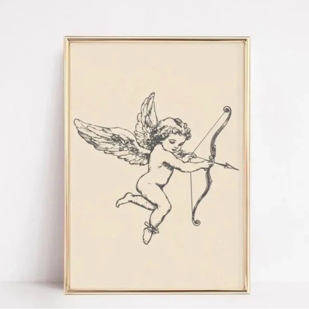 Elegant Gold Framed 8x10 antique cupid print | romantic wall art valentine decor
